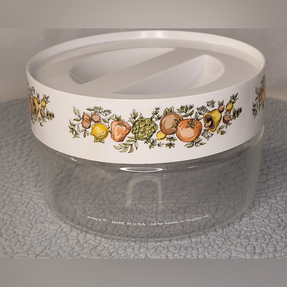 PYREX Corning Ware Spice Of Life Canister Vintage Glass Bowl With Screw On Lid - Picture 3 of 9